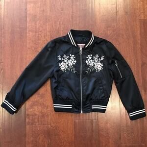 Urban Republic Black Satin Jacket, Embroidered Flowers, Size 5/6
